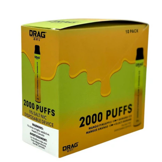 DRAG 2-IN-1 MANGO PINEAPPLE-BANANA ICE 2000 PUFFS DISPOSABLE STICK